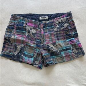 Old Navy Plaid Patchwork Cargo Shorts in Navy, Teal, Pink, Gray